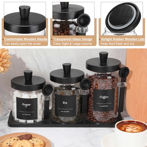 Image of Suclain 3 Pcs Glass Coffee Container Set, 13.5,20,25 oz, Black Bamboo