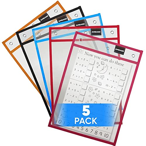 Pack de 5 bolsas de borrado en seco de 25,4 x 30,3 cm, 10 x 13", multicolor, material de profesor, se puede borrar en seco para aulas, para limpieza en seco Cover