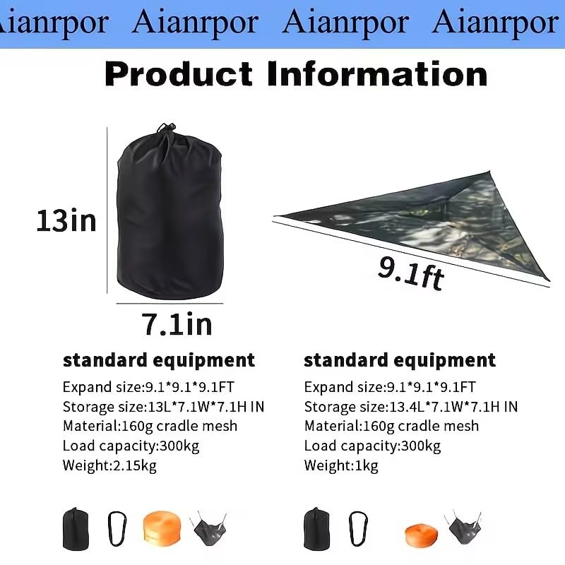 XIYU Dreieck Hängematte,Camping Hängematte für 2-3 Personen, Tragbare Outdoor Hängematte für Erwachsene mit 3 Gurten und Mesh-Taschen,Belastbar bis 400 lbs,für Garten,Camping,Reisen, 2,8 x 2,8 x 2,8 m