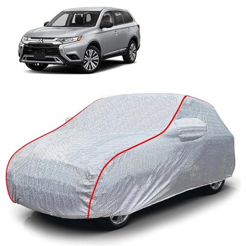 Image of Sulfar 100% Waterproof Car Body Cover Compatible with Mirror for Mitsubishi Outlander (Triple Stitched, Full Bottom Elastic, Magic Silver with Red Piping)