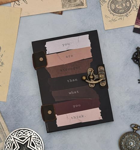 Image of Handmade Quote Journal with Lock | ?You Are Stronger Than You Think? Motivational Diary | Eco-Friendly Recycled Paper Notebook for Writing & Gifting