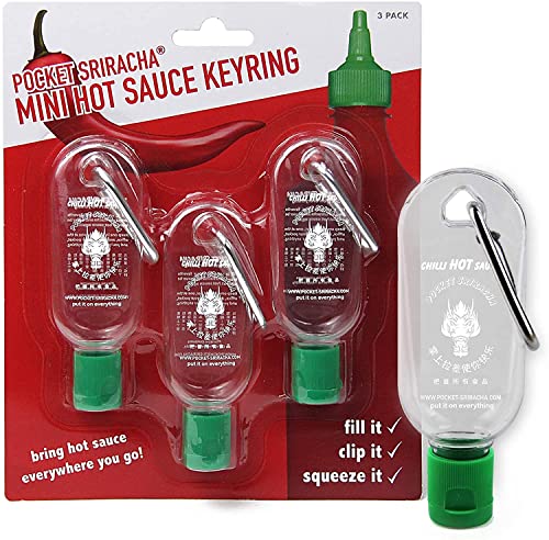 Porte-clés mini bouteille sauce piquante Sriracha – Pocket Sriracha – Votre sauce piquante partout avec vous – Super cadeau sauce chili (livré vide)