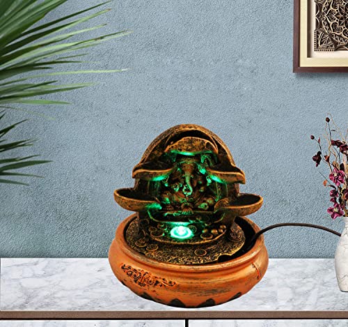 Image of GTC Beautiful Lord Ganesha Water Fountain Shree Ganesha Show Piece for Home Decorative Home Gifts for Drawing Room Living Room Waterfall Decorative Item with Led Light and Mini Motor Pump (ITN-9602).