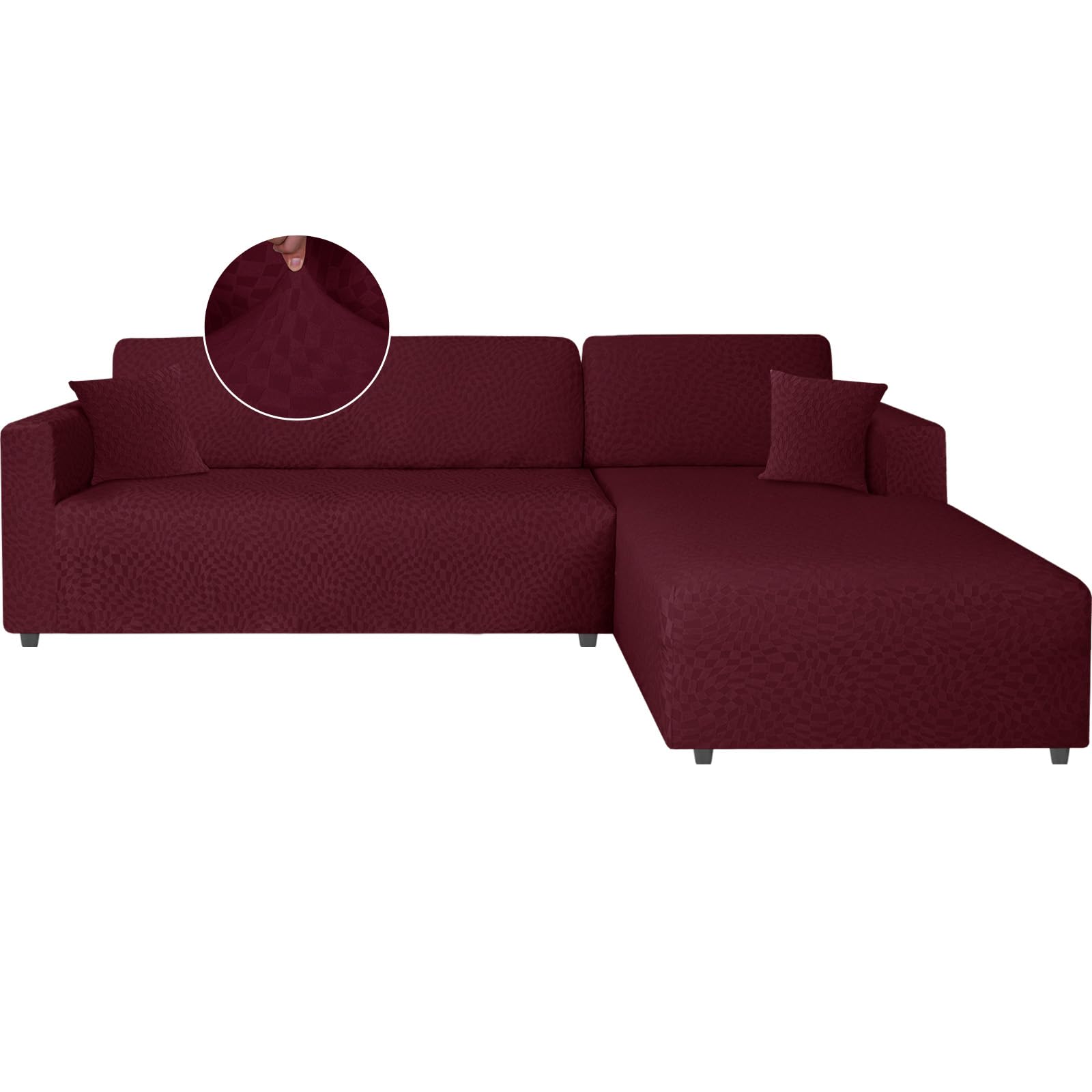 Ystyle Copridivano Con Penisola A Sinistra Destra, Elasticizzato Copridivano Angolare, Copridivano Chaise Longue, Sofa Cover a Forma di L (1 Posto+2 Posti, Borgogna)