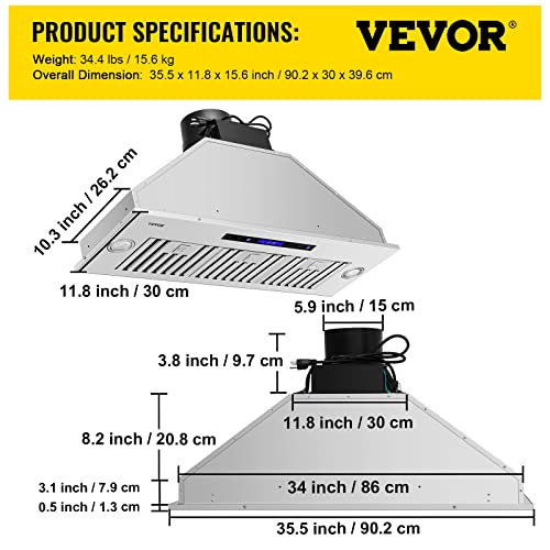 Vevor INSERT RANGE HOOD 36IN 900CFM Insert Range Hood, 900Cfm 4-Speed thumb #6