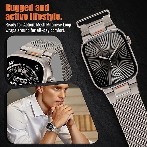 Croiky Milanese Loop Stainless Steel Strap for Apple Watch Titanium - Image 3
