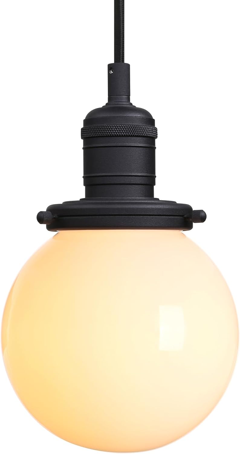 Yosoan Indoor Pendant Light with Milk White Globe, 1-Light Modern Vintage Edison Hanging Light Mini Semi Flush Mount Light Fixture Decor Ceiling Light for Kitchen Bathroom Dinning Room Island(Black)