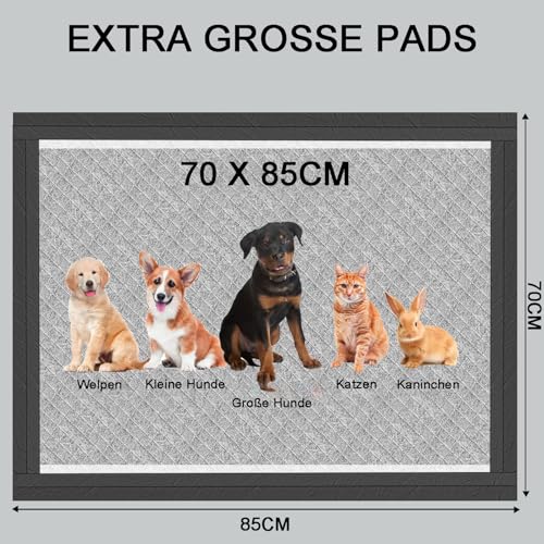 Gardner Pet Welpenunterlagen 70x85cm, Große Welpen Unterlagen mit Kohlenstoff zur Geruchskontrolle, Super Saugfähige und 6-lagige Auslaufsicher Trainingspads für Hunde, 30 Stück