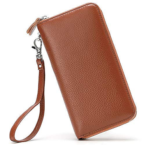 Womens Wallet RFID Blocking Genuine Leather Zip Around Wallet Clutch Wristlet Travel Long Purse for Women