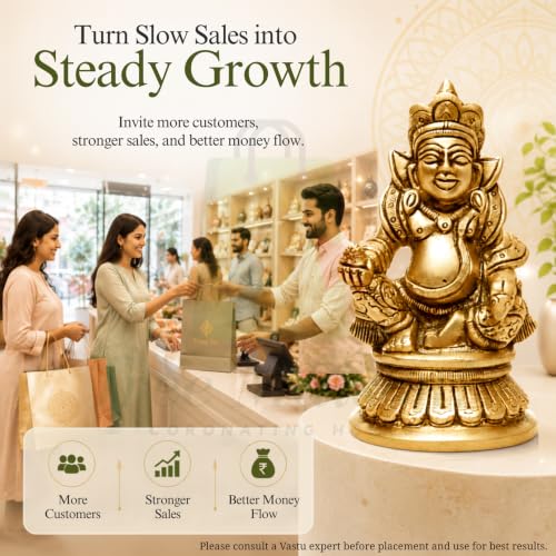 Image of Brass Kuber Ji Statue | Size- 4 Inch Approx | Weight-580 G Approx | Vastu Brass Kuber Ji | Vastu Idol for Home and Office | Kubera Idol | Zonal Placement - North