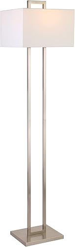 Miniatura 3 de Henn&Hart Lámpara de pie moderna de 68 pulgadas con pantalla rectangular de tela blanca para sala de estar, dormitorio u oficina, níquel cepillado