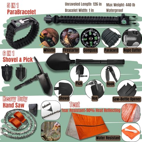 Complete Survival Kit and First Aid Kit | Tactical Backpack with Survival Gear | Bug Out Bag | Fire Starter, Tent, Emergency Camping Essentials | Outdoor Gift | - Image 4