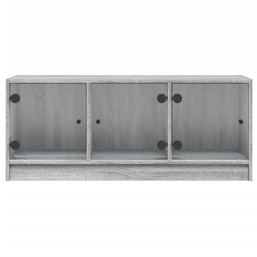 TV-Schrank mit Glastüren Grau Sonoma, 102x37x42 cm, Holzwerkstoff Modernes Design, Geräumiges Media-Center für Wohnzimmer und Schlafzimmer, Hohe Belastbarkeit