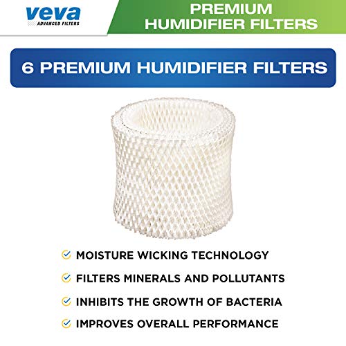 VEVA 6 Pack Premium Humidifier Filters Replacement for Protec, Vicks, Kaz Filter WF2 and V3500, V3100 & 3020 Cool Mist Humidifiers