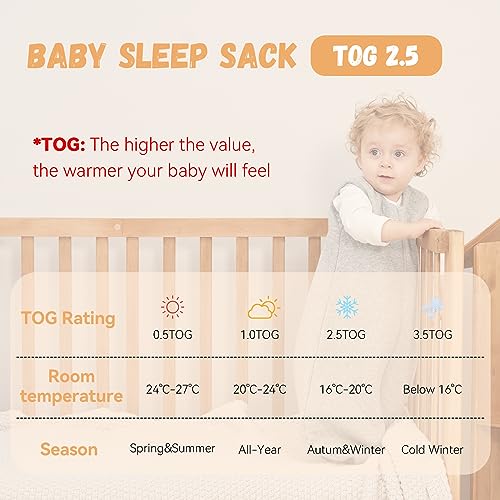 Yoofoss Baby Sleeping Bag 0-6 Months 100% Cotton TOG 2.5 Winter Toddler Sleep Sack Wearable Blanket for Infant Toddler