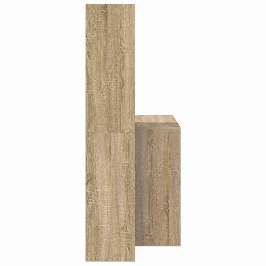 Scrivania in rovere Sonoma, 138,5 x 55 x 143 cm, 4 ripiani, spazio e ripiano, ergonomica per home office, ufficio, studio, gaming, PC e laptop