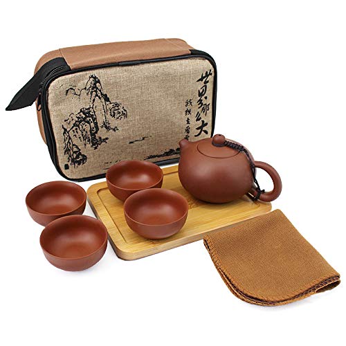 Queena CJ-00914-01QY Portable Yixing Zisha Tea Set Handmade Purple Clay Teapot Teacups Traditional Chinese Style Xishi Teapot thumb #1