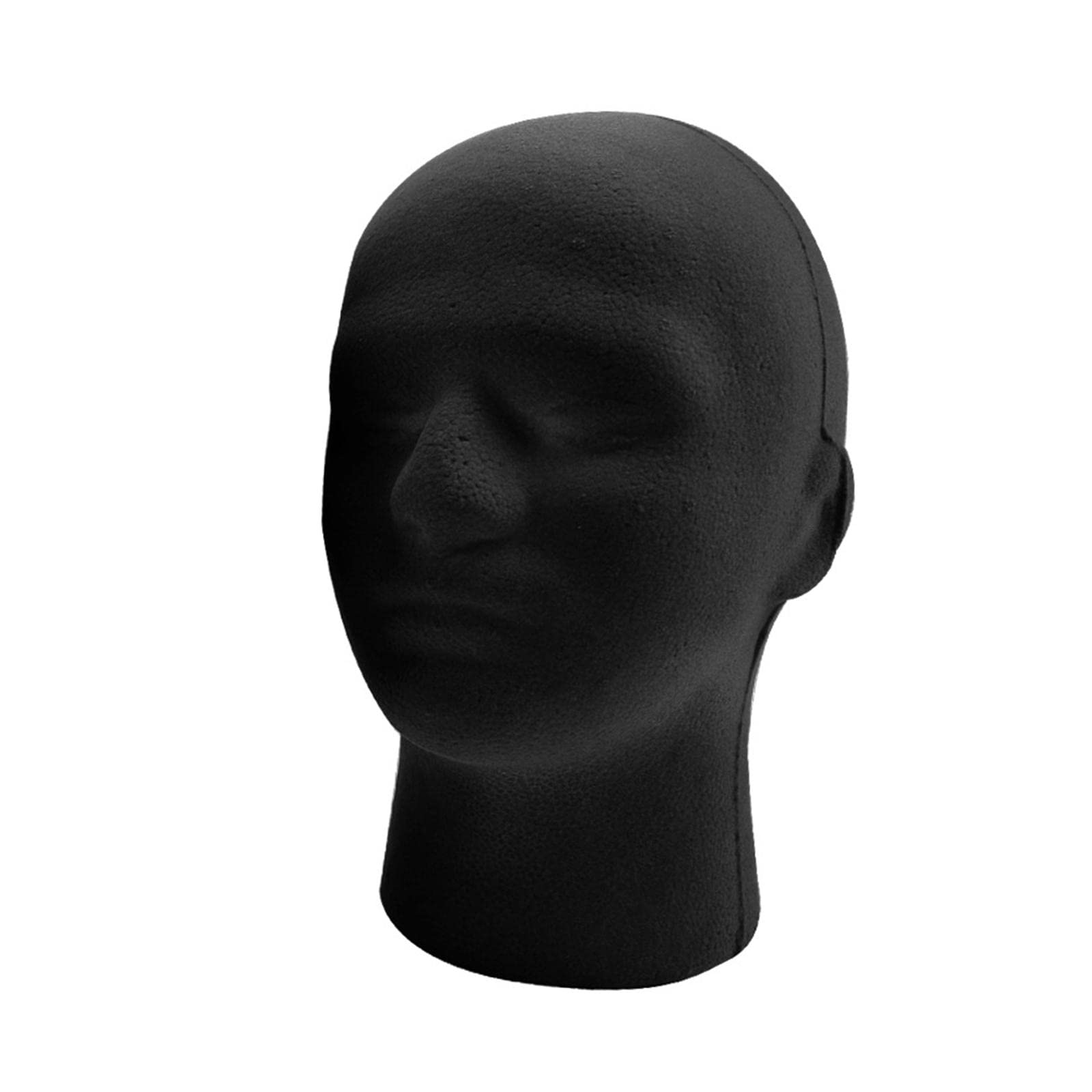 Male Mannequin Head Round Base Foam Black for Display Jewelry Headwear Bubble Package|Foam Mannequin Head Stand – Lightweight Headform for Hats, Wigs, Headphones, Scarves & Display-image-1