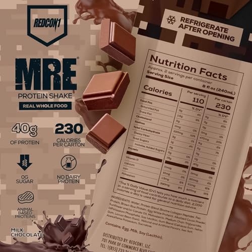 Image of REDCON1 MRE Ready to Drink Protein Shake, Milk Chocolate - Lactose + Whey Free RTD 40gr Protein Made with Real Whole Food Protein Blends - Keto-Friendly and Easy to Digest Nutritional Shake (12 Pack)