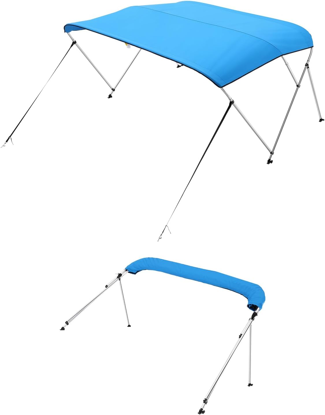 3 Bow Boat Bimini Top, 600D Polyester Canopy with Aluminum Alloy Frame, Waterproof & Sun Shade Boat Awning Canopy with Storage Bag, 2 Support Poles, 4 Straps, 72"Lx(73"-78")Wx46"H, Pacific Blue