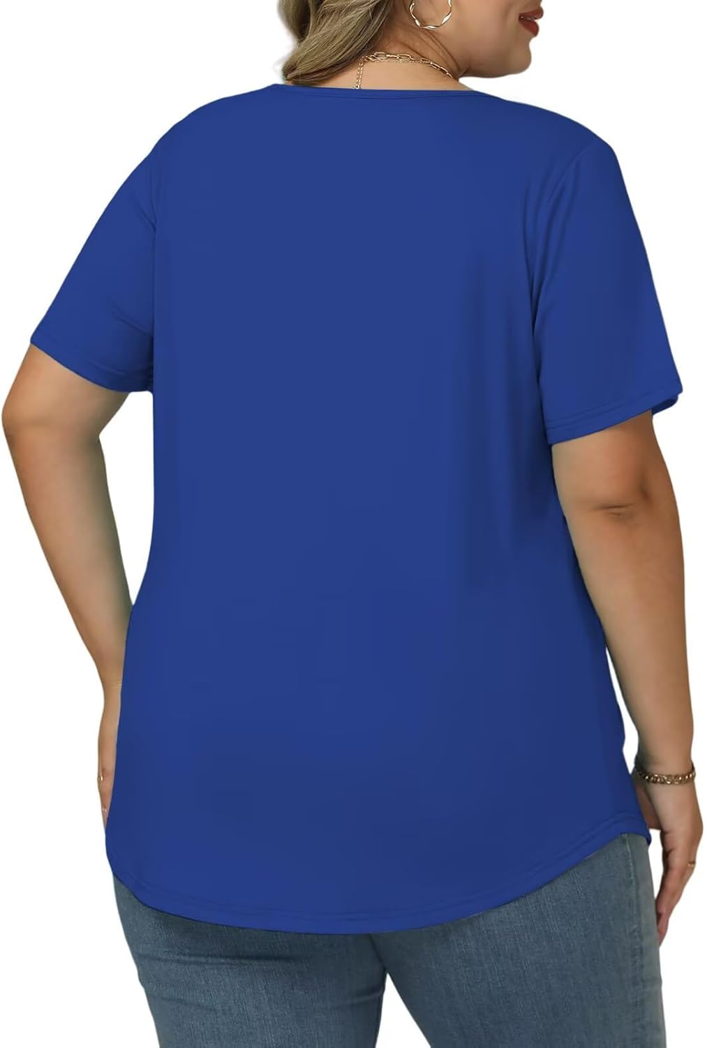 VISLILY Womens-Plus-Size-Summer-Tops Trendy Criss Cross V Neck T Shirts Casual Short Sleeve Blouses Cute Pleated Tunics Tees - Image 3