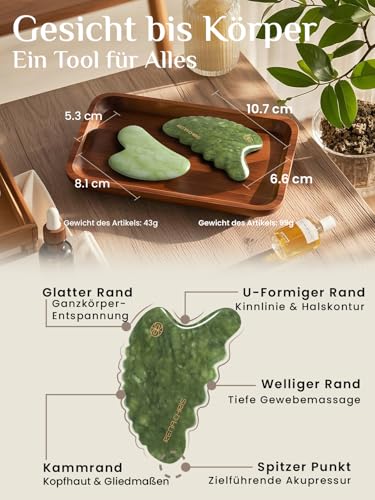 Rena Chris Großes Gua Sha, Natürlicher Jade Gua Sha Stein, Guasha Massagesteine für Lymphdrainage, Ganzkörperanwendung Beine Rücken und Gesicht (Grün) 2