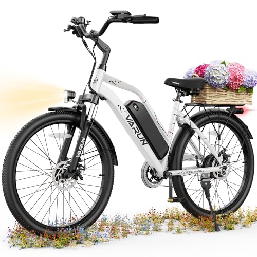 Image of VARUN Electric Bike for Adults - 500W Electric Bicycle Up to 40Miles, 48V Removable Battery, Shock Absorber, 7-Speed and Dual Disc Brakes,Stylish 26 inch Cruiser E-Bike Suitable for Commuting
