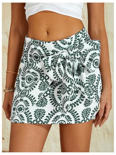 Image of Milumia Women's Summer Boho Wrap Skirt Floral Print High Waisted Knot Side Short Vacation Beach Mini Skirt