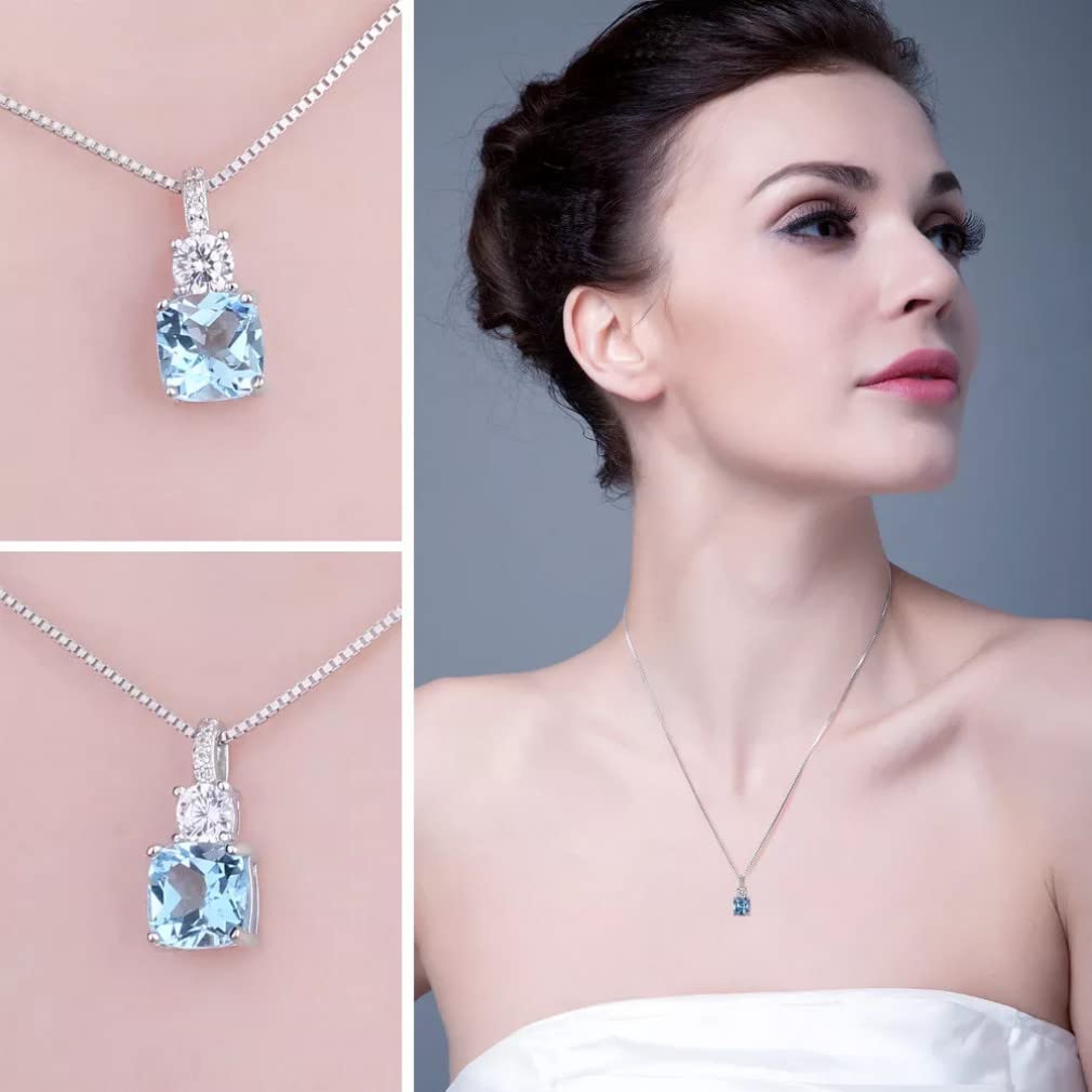 Collana con Ciondolo in Argento Sterling 925 con Topazio Azzurro Naturale da 1,9 ct per Donna Girocollo con Pietre preziose Senza Catena