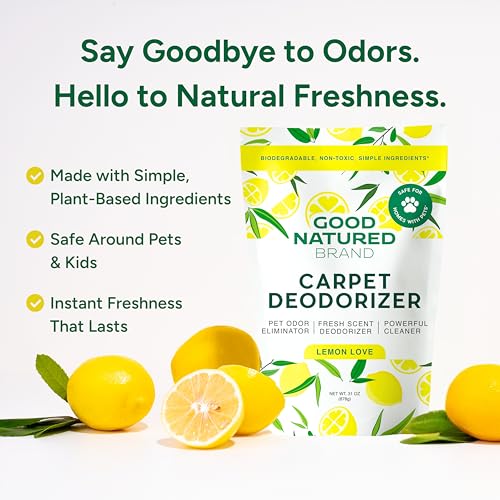 Image of Good Natured Brand | Carpet Deodorizer & Freshener Powder | 31 oz Pet Odor Eliminator for Strong Odor & Pet Urine | Fresh Natural Lemon Scent | Safe for Homes with Pets