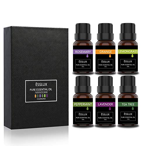 Essential Oils Set, ESSLUX TOP 6 Aromatherapy Essential Oils for Diffuser, Candle Making