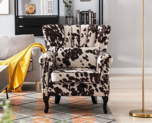 Kmaxcowprintaccentchairvelvetwingbackchairwithpillownailheadchanneltuftedoversizedclubchairforlivingroombedroomguestroom Urban Country Home Decor Kmax cow print accent chair velvet wingback chair with pillow nail head channel tufted oversized club chair for living room bedroom guest room urban country home decor