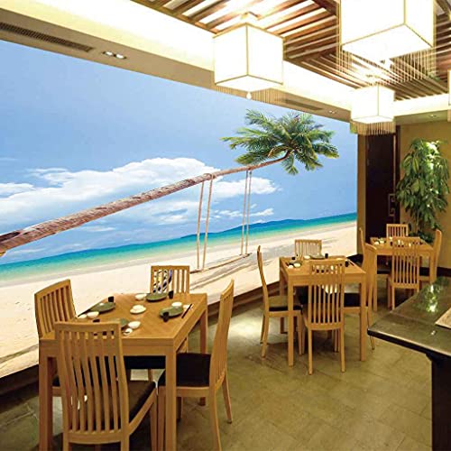Papier peint toile pour cacher un mur abîmé avec vue mer 3D
