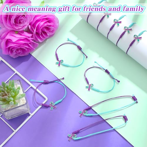 Sasylvia 20/100/150 Pcs Suicide Prevention Awareness Bracelets Adjustable Cord Purple Teal Ribbon Braided Bracelets Inspirational Suicide Prevention Gifts for Women Men Jewelry Accessories3
