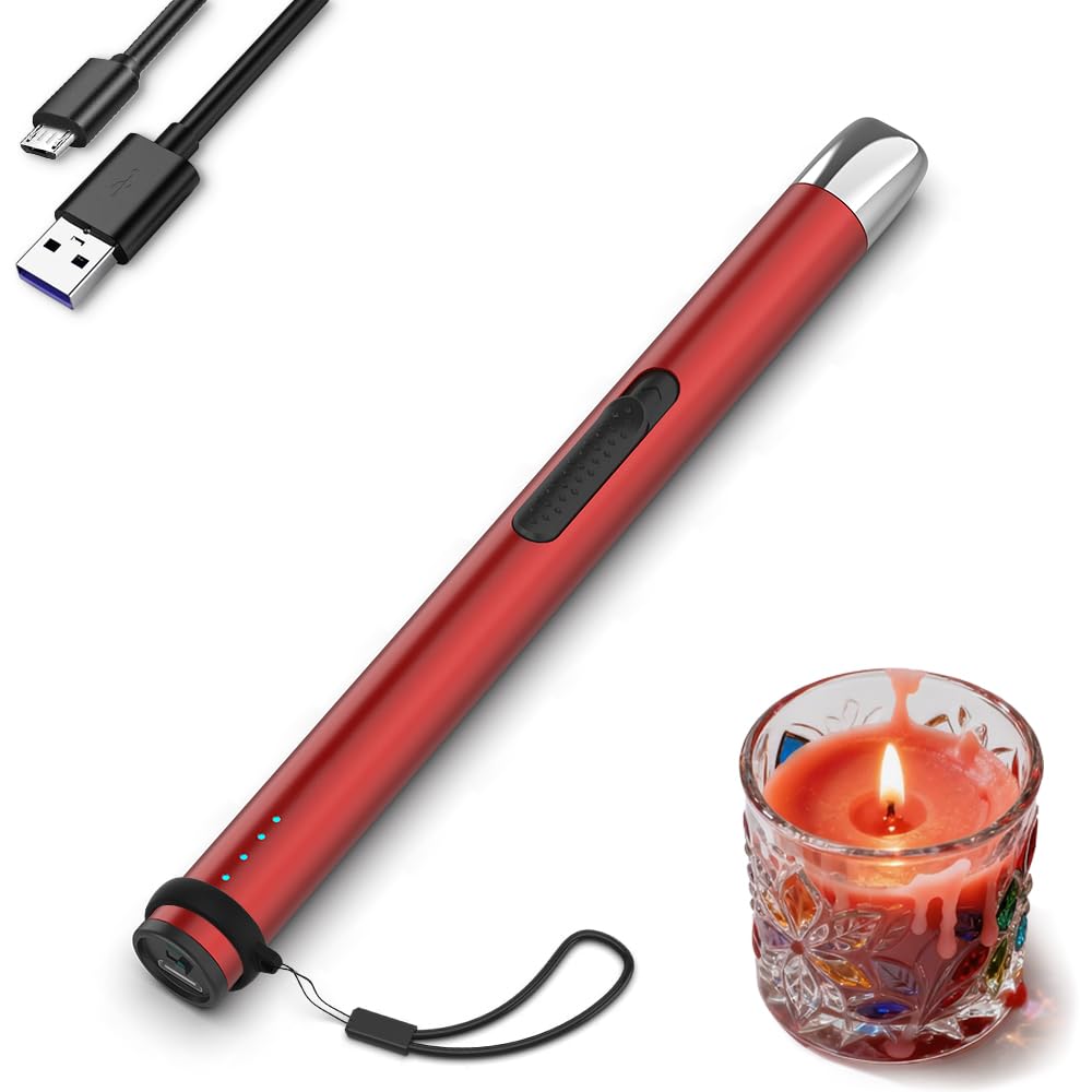 Candle Lighter Electric Rechargeable USB Arc Windproof Flameless Plasma Lighter Long Stick with Rope and Ring No Butane