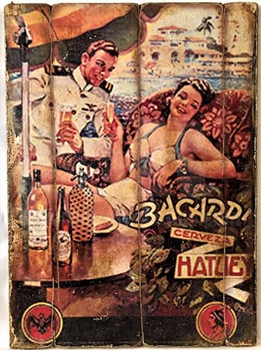 RetroReclamos Cuadro de Madera Vintage BACARDÍ