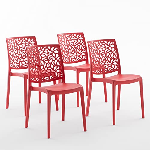 SIEDITI FUORI E DENTRO Chaises en résine avec Fibre de Verre empilables pour intérieur/Cuisine/Salle à Manger et extérieur/Jardin Anna (4 Chaises, Rouge)