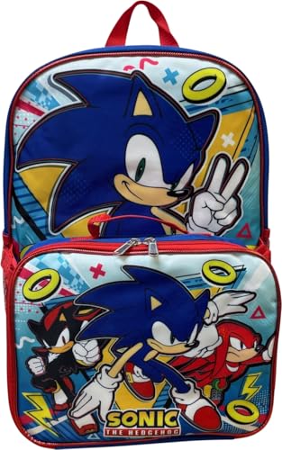 Ruz Sonic The Hedgehog 16 Inch Backpack With Detachable Matching Lunch Box (Sonic I)
