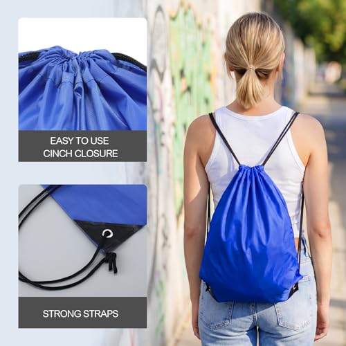 Image of Shappy Drawstring Backpack Bulk Sports Gym Cinch Bag Polyester String Bag for Men Women(Dark Blue,150 Pcs)