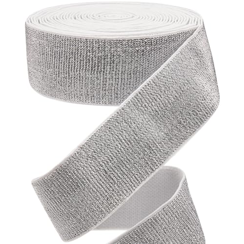 GORGECRAFT 6m Bande Élastique à Paillettes Argentées Ruban Métallique Extensible 4cm de Large Couture Tissée Bobine de Tricot Bandeau pour Travaux Manuels...