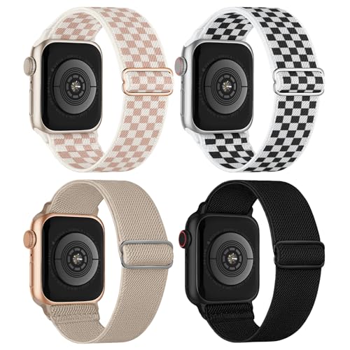 Image of 4 Pack Stretchy Solo Loop Compatible with Apple Watch Bands 38mm 40mm 41mm 42mm 44mm 45mm 46mm 49mm Women Men, Sport Nylon Elastic Straps Wristbands for iWatch Series 11 10 9 8 7 6 5 4 11 Ultra /SE 3 2