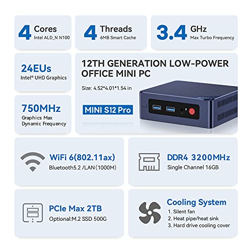 Image of Beelink Mini PC, Mini Computer Mini S12 12th Gen Quad-Core N95