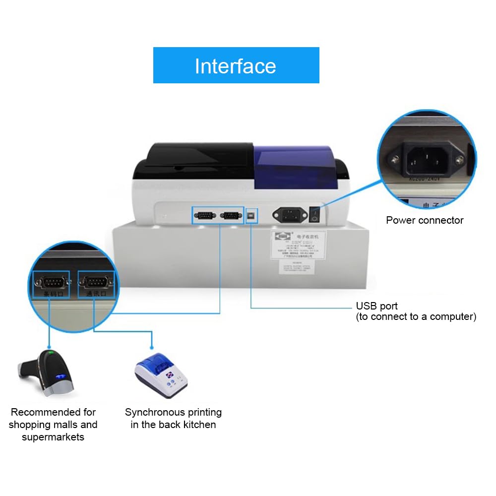 Caja Registradora Electrónica, con Pantalla De Visualización De Clientes, Carga Rápida De Impresora Térmica Comercial,Negro