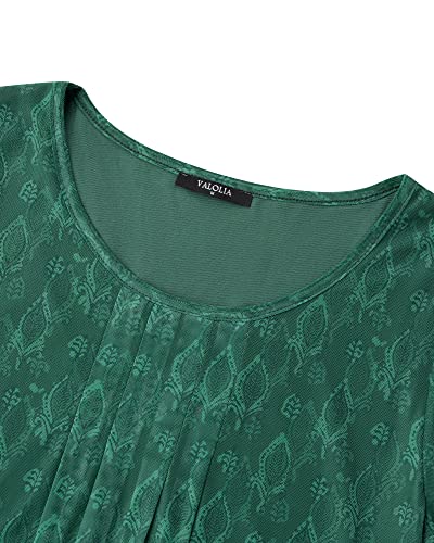 VALOLIA Women's 3/4 Sleeve Tunic Tops Casual Loose Fit Floral Blouses Mesh Pleated Layered Shirt3