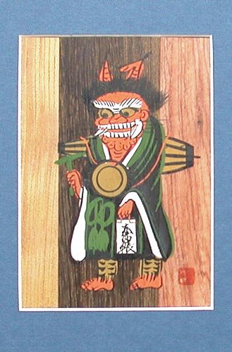 滋賀／大津絵／直筆／鬼の寒念仏 泥地肉筆額 『鬼の寒念仏』 （30×15） - 大津絵の店 Online Shop