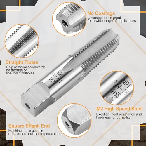 Image of MorningRo 1 /4-18 Npt Tap 7 /16 Drill Bit, M2(6542) High Speed Steel Tap and Drill Bit Sets for Accurate Threads, Assorted Plumbers Mechanics DIY Thread Cutting Tools