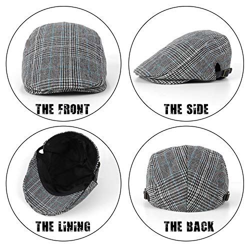 Docila Vintage Plaid Newsboy Gatsby Hats For Men Women Breathable Fishing Camping Hiking Peaked Cabbie Caps (Darkgrey) #TOP3