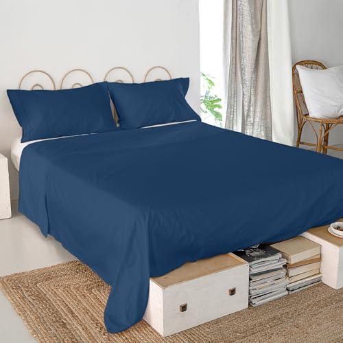 Drap plat grand format Basic Sabana 260x270 bleu marine tissu résistant - 4