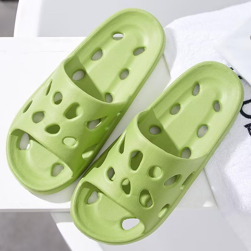 Non-Slip Quick-Dry Shower Slippers for Women & Men, Ultra-Soft Cushion Thick Sole Bathroom Sandals, EVA Drainage Hollow Clogs, Bath Slippers（Size：38-39，Green）2