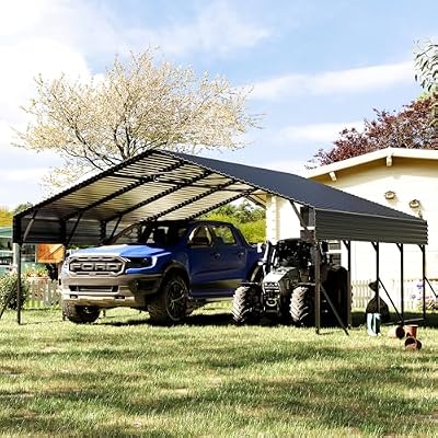 Quinora Heavy Duty 20x20FT Metal Carport with Reinforced Legs & Frame, Outdoor Carport with Galvanized Steel Roof, All-Weather Shelter for Cars, Trucks, Boats & Tractors